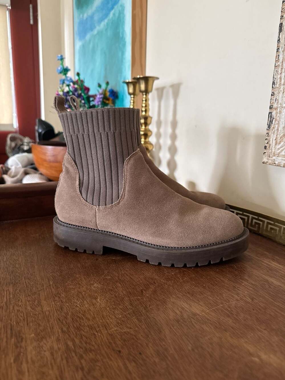 Blondo Dalila Waterproof Suede Sock Booties in Mushroom